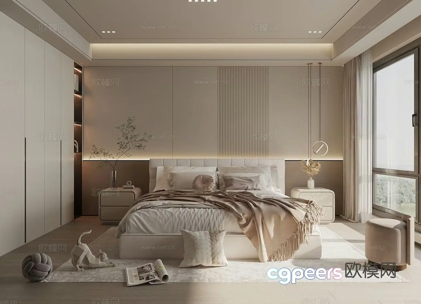 Creamy Bedroom Master Bedroom Elderly Room 3D Model