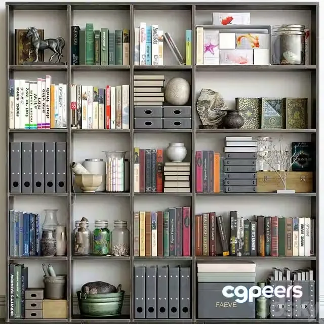 3ds Max Free – Large wardrobe with decor and books. Library