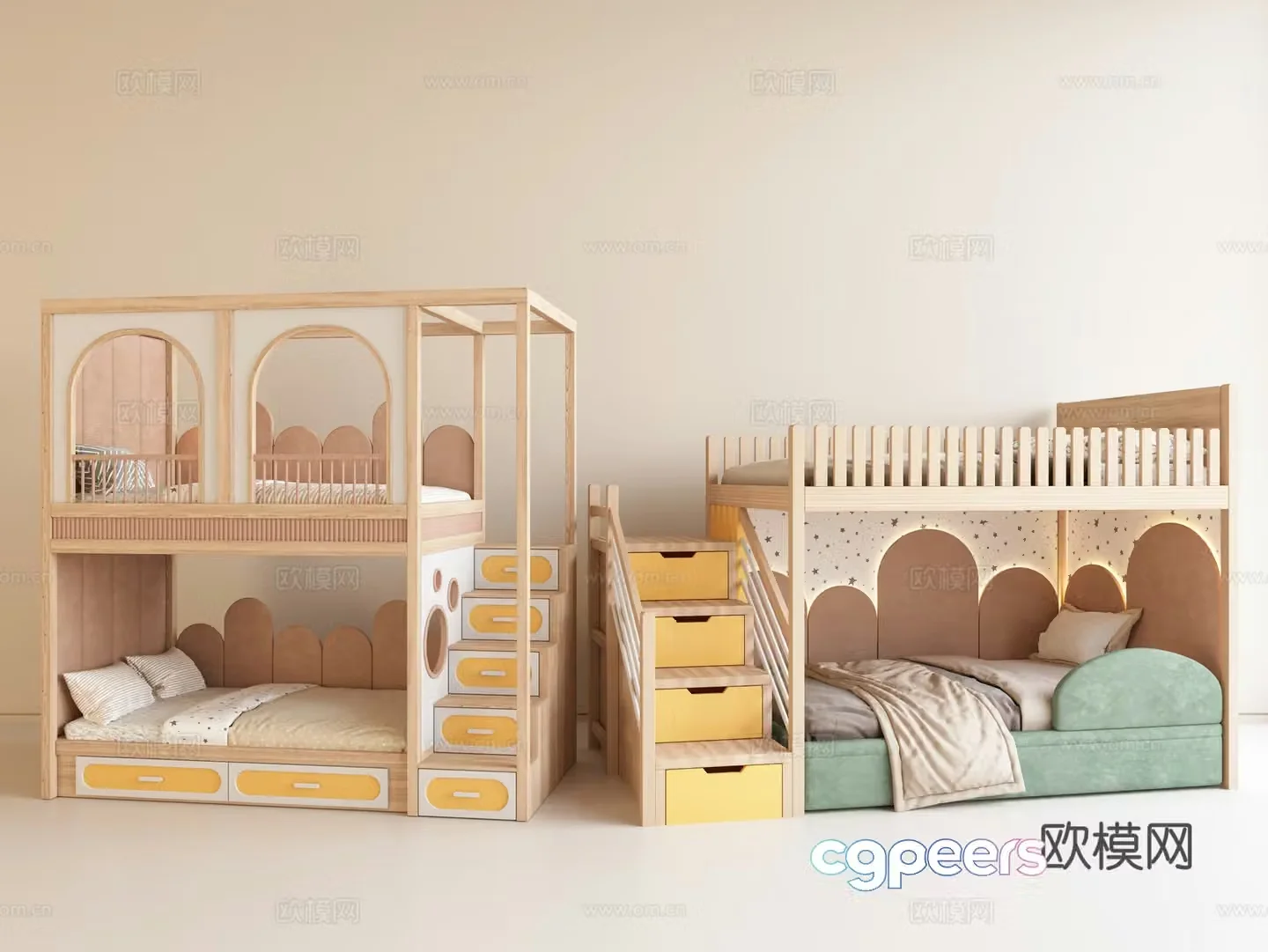 Modern bunk bed bunk bed solid wood bed high and low bed 3d model