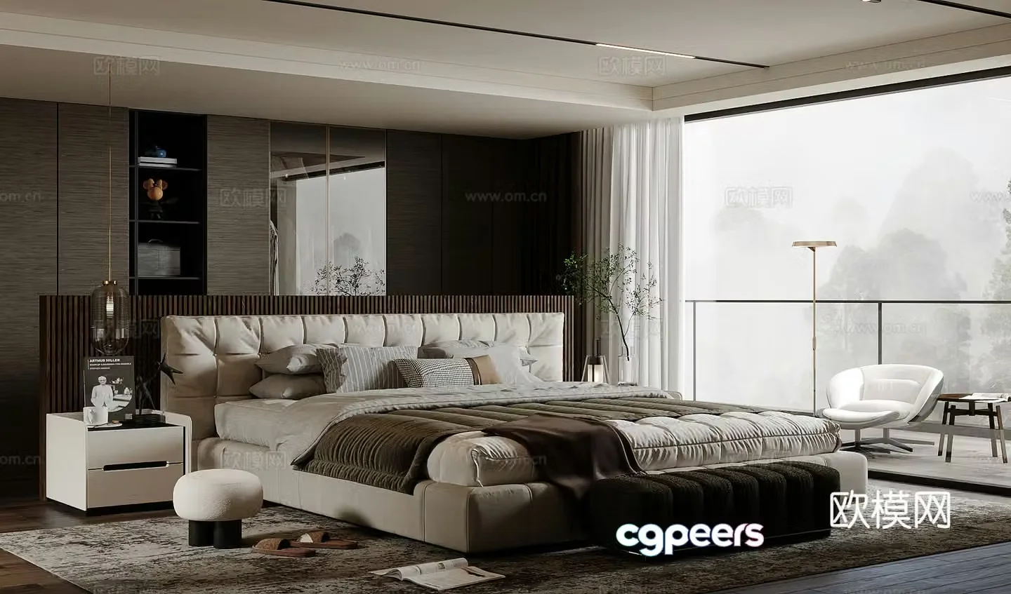 Modern light luxury home bedroom premium gray bedroom master bedroom second bedroom elderly room double bed wardrobe 3d model