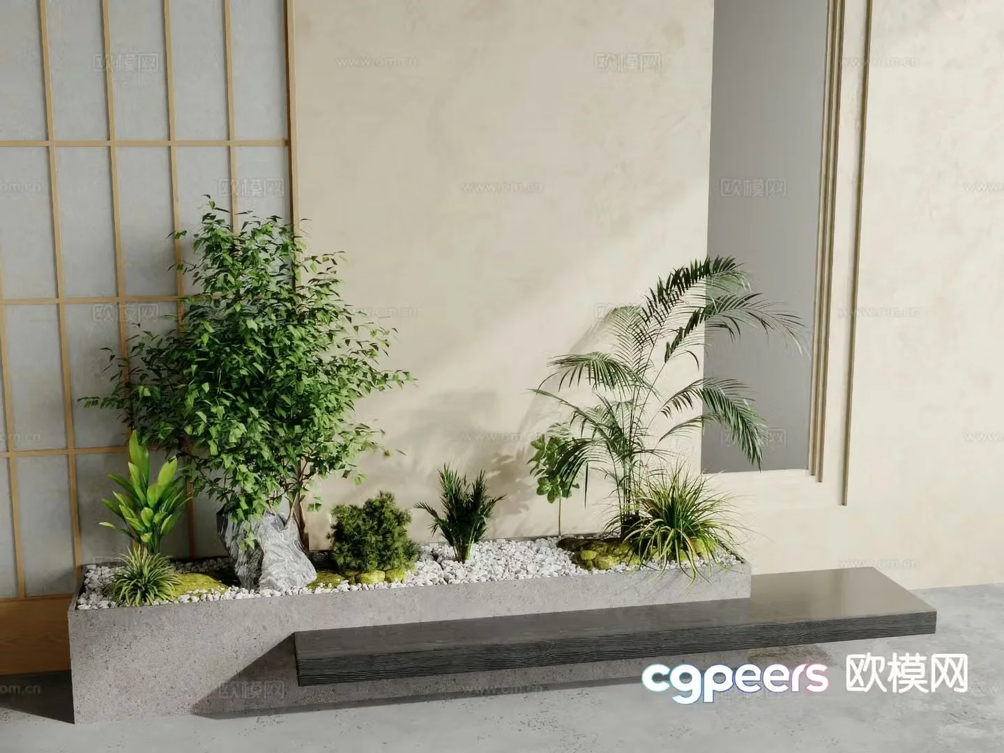 Green plant pile Landscape green plants Tree pool chair Flower tank 3D model