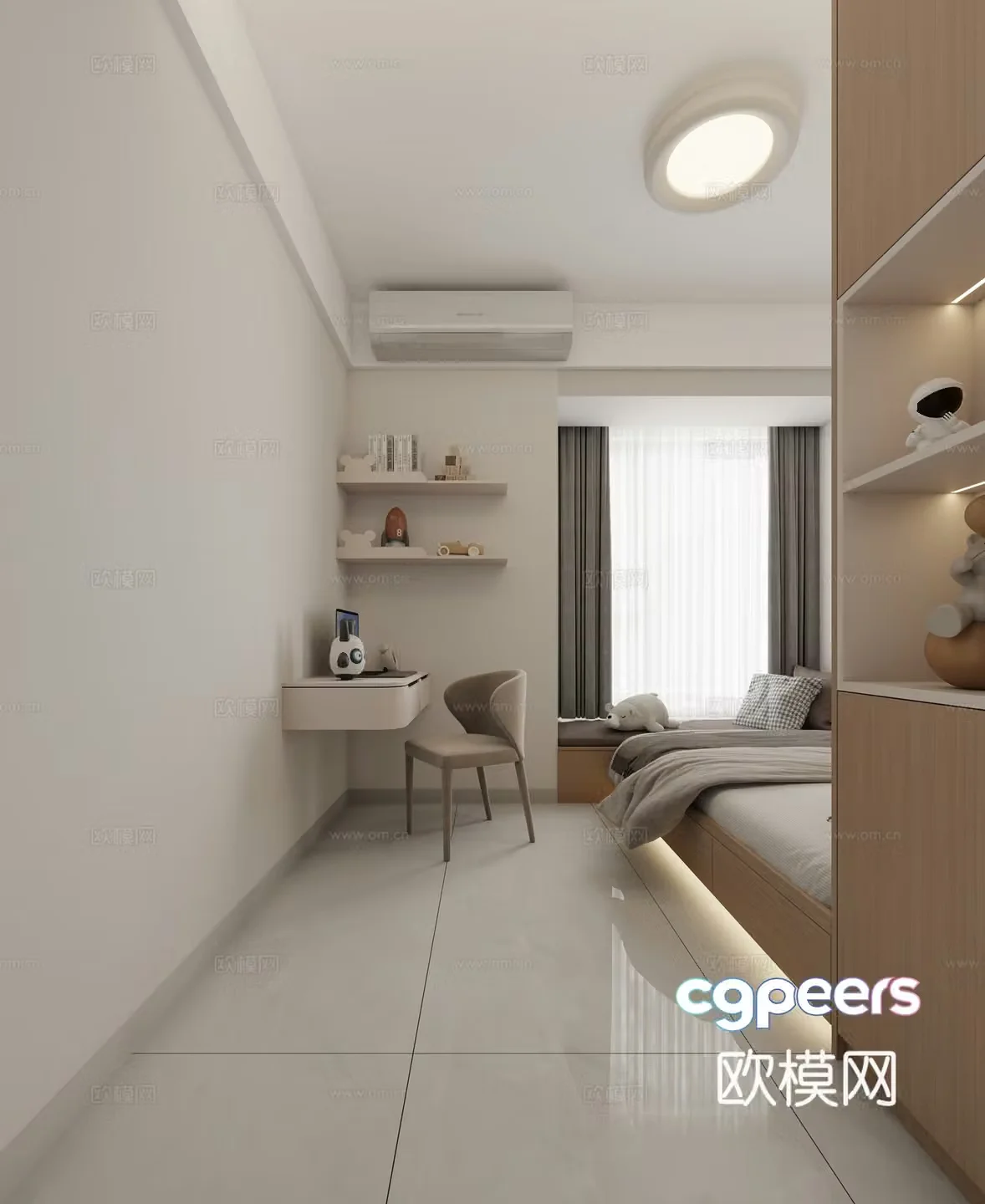 Modern cream minimalist tatami room 3d model