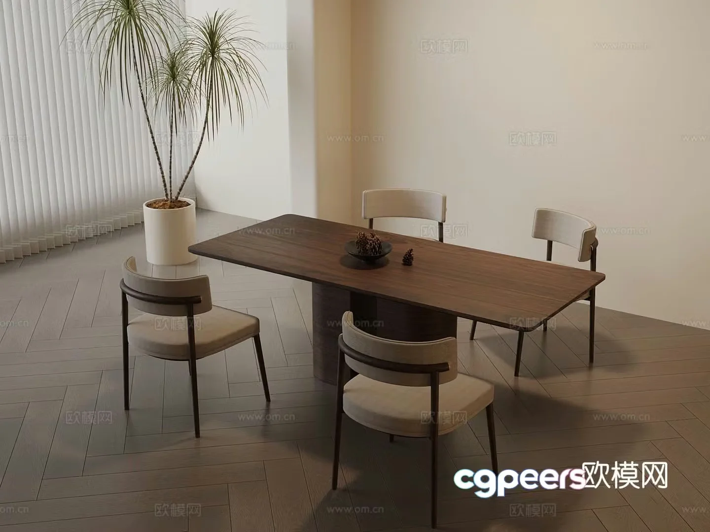 Medium style dining table and chair 3D model