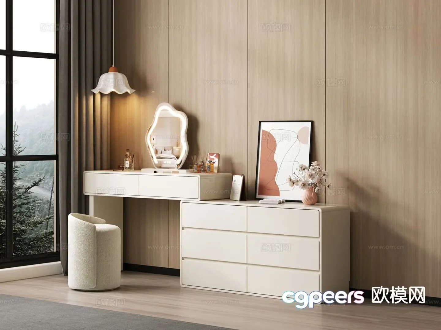 Cream style dressing table dressing table 3d model