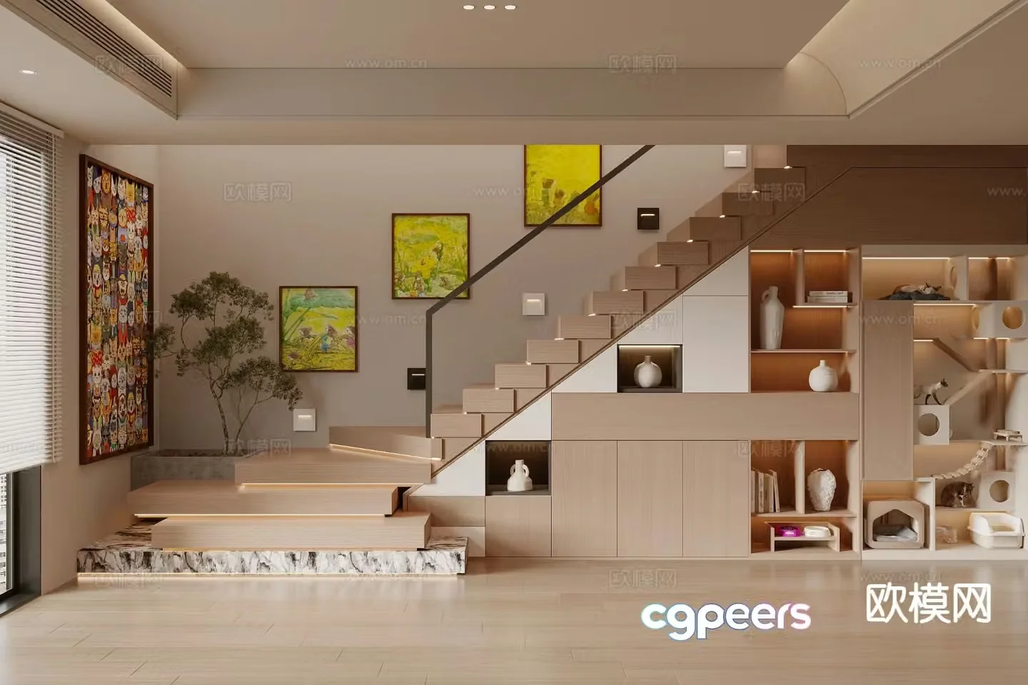 Modern staircase cabinet cat climbing frame 3d model