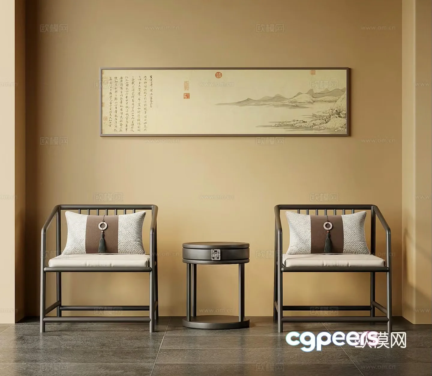 Chair New Chinese style chair Leisure chair Side table Decorative drawing 3D model