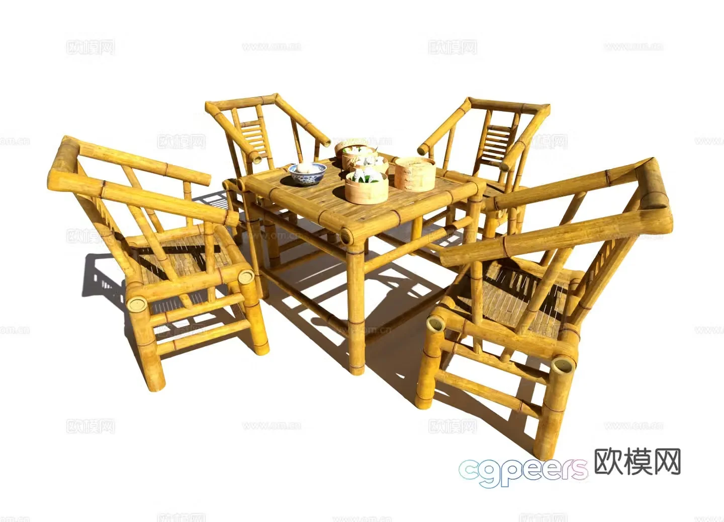Outdoor table and chairs Bamboo woven table and chairs Bamboo table and chairs Food combination 3D model