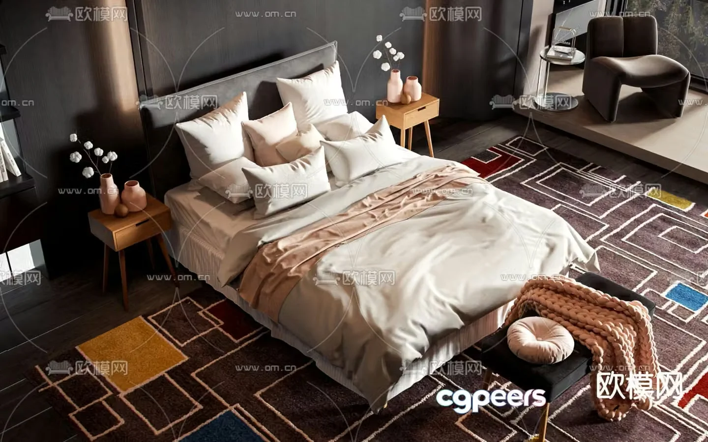 Commercial bed double bed 3d model
