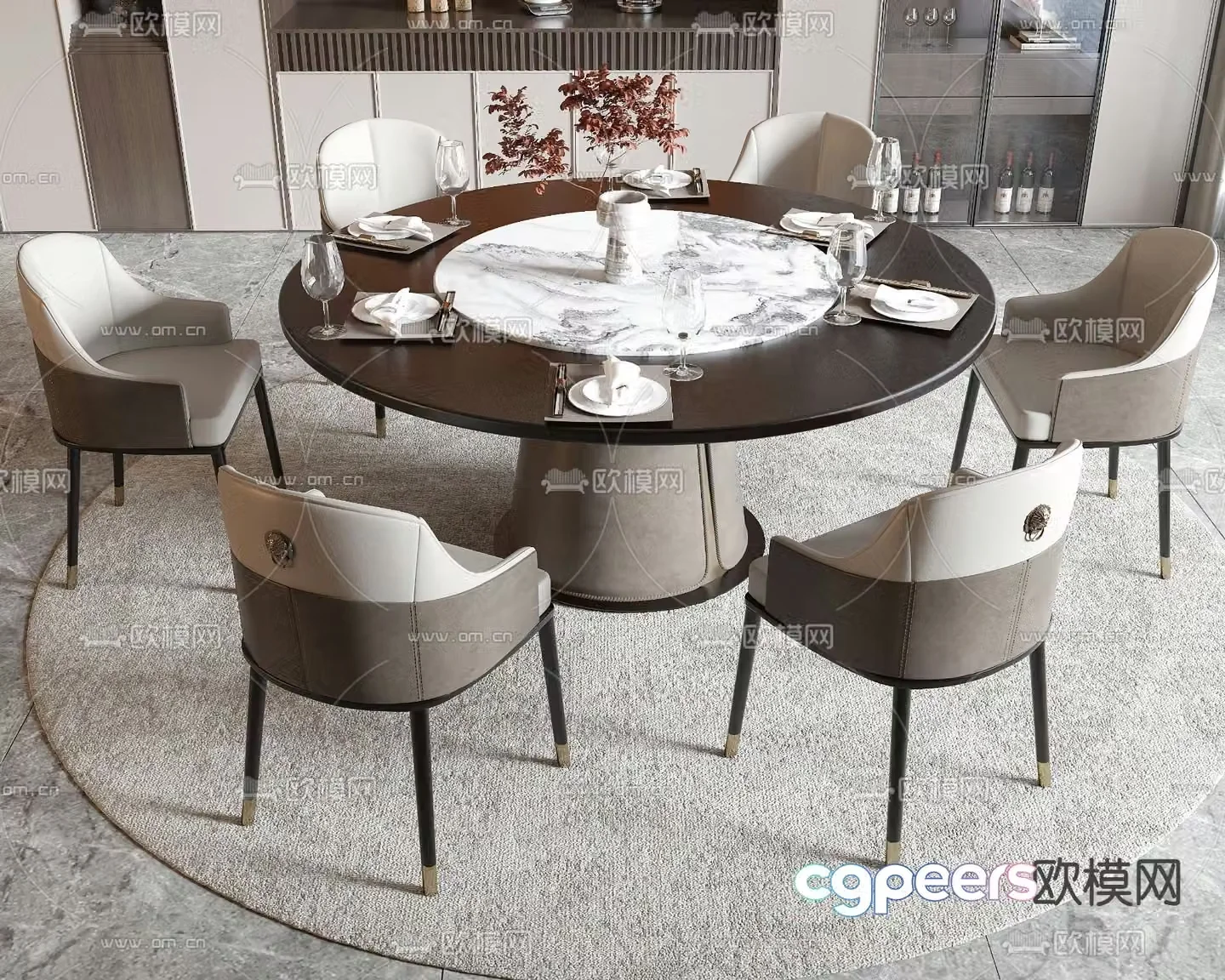 New Chinese style dining table and chairs round dining table 3d model