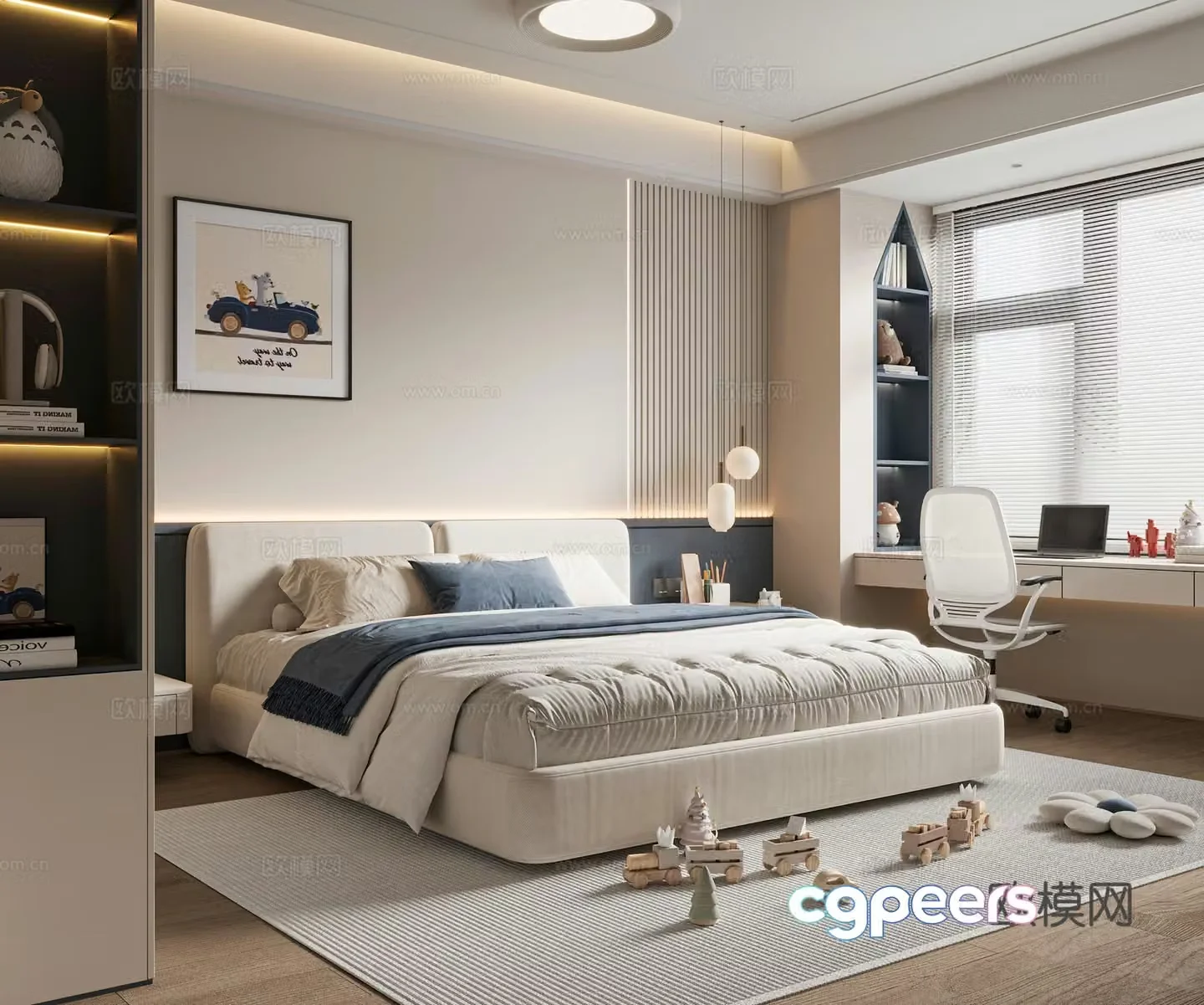 Now creamy children’s room boys room children’s double bed children’s wardrobe children’s desk and chair 3d model