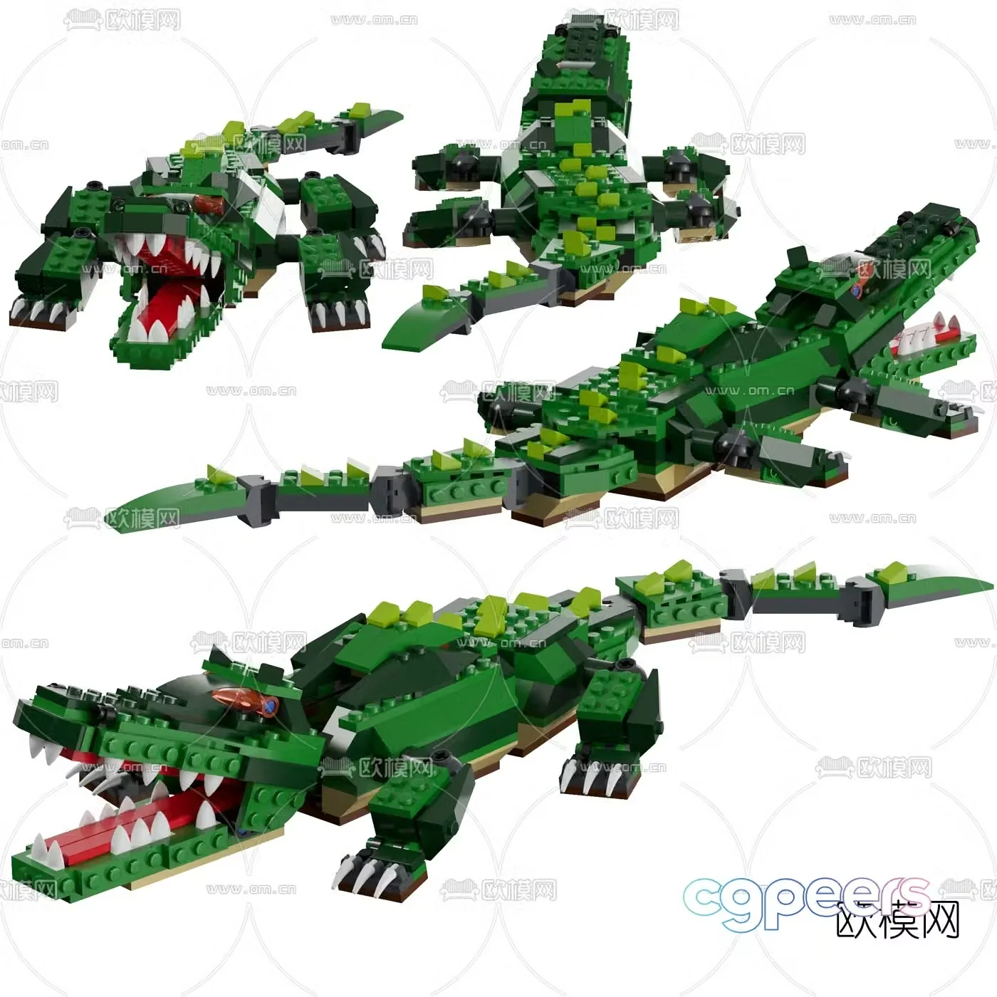 Modern building blocks crocodile toy 3d model