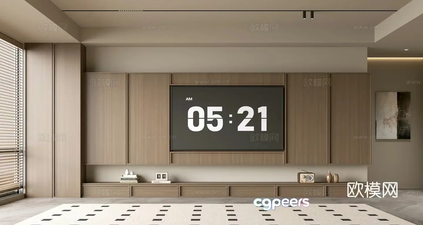 The ancient TV background wall of the TV cabinet and the background wall of the modern Wasabi style living room The ancient style 3D model