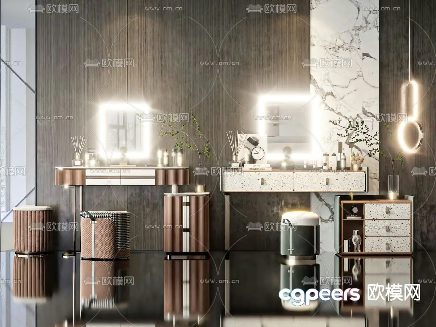 Light luxury dressing table makeup table 3d model