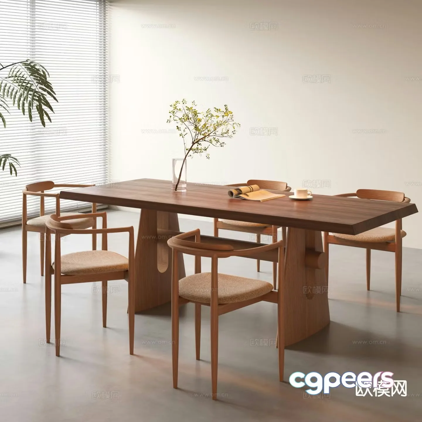 3D model of log style dining table and chairs