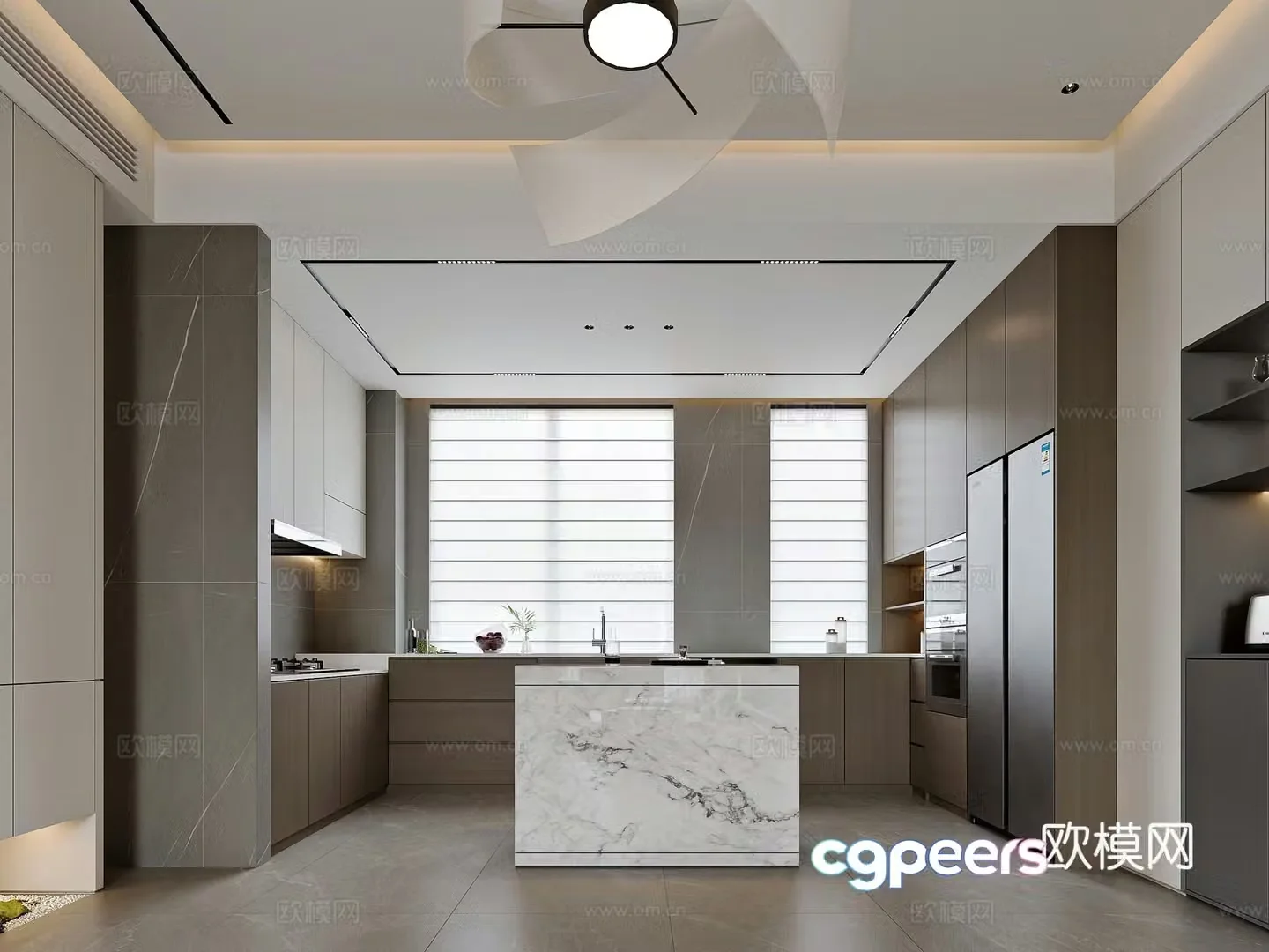 Modern style home kitchen open kitchen 3d model