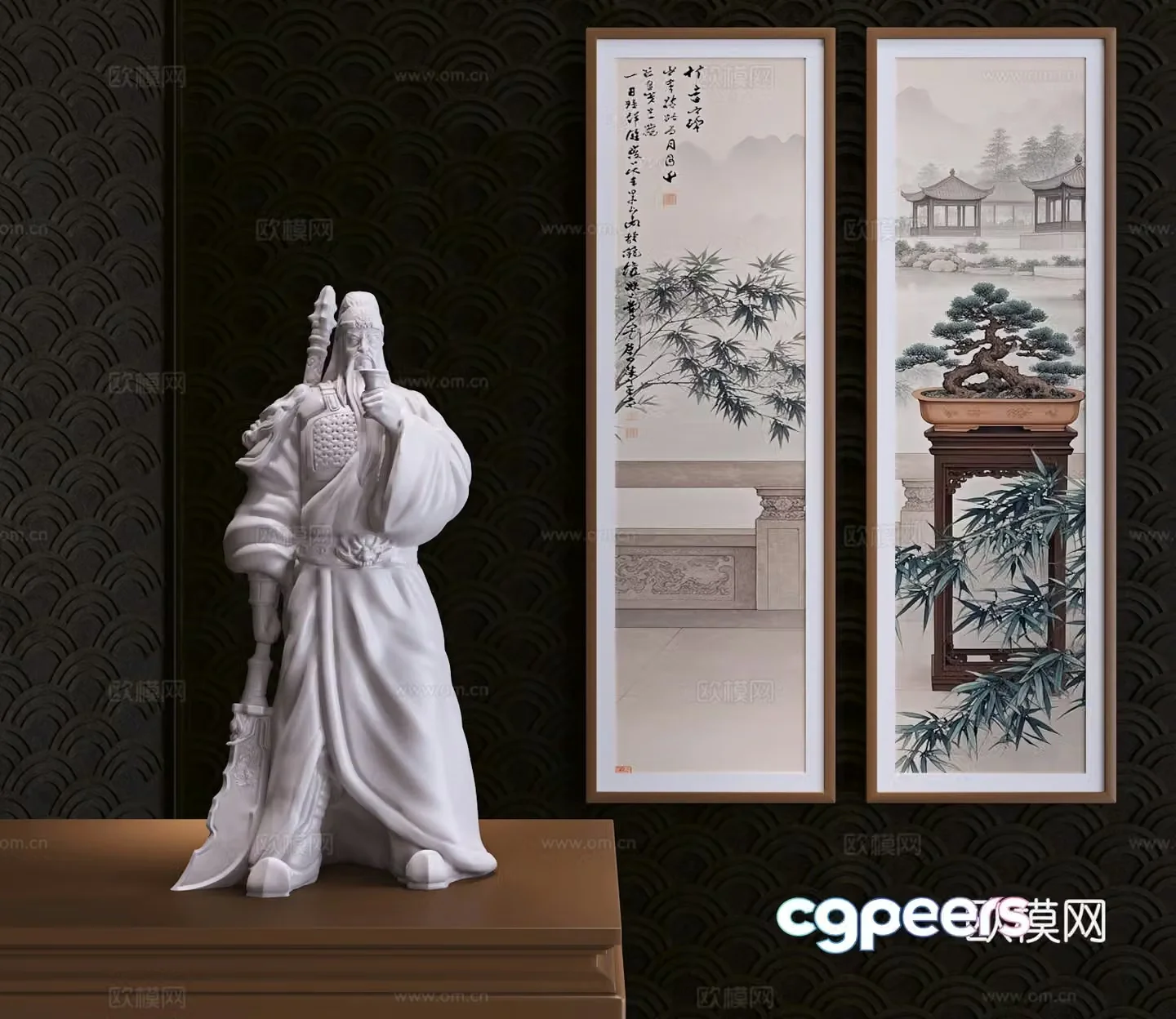 Modern new Chinese style Guan Gong drinking sculpture art ornaments 3D model
