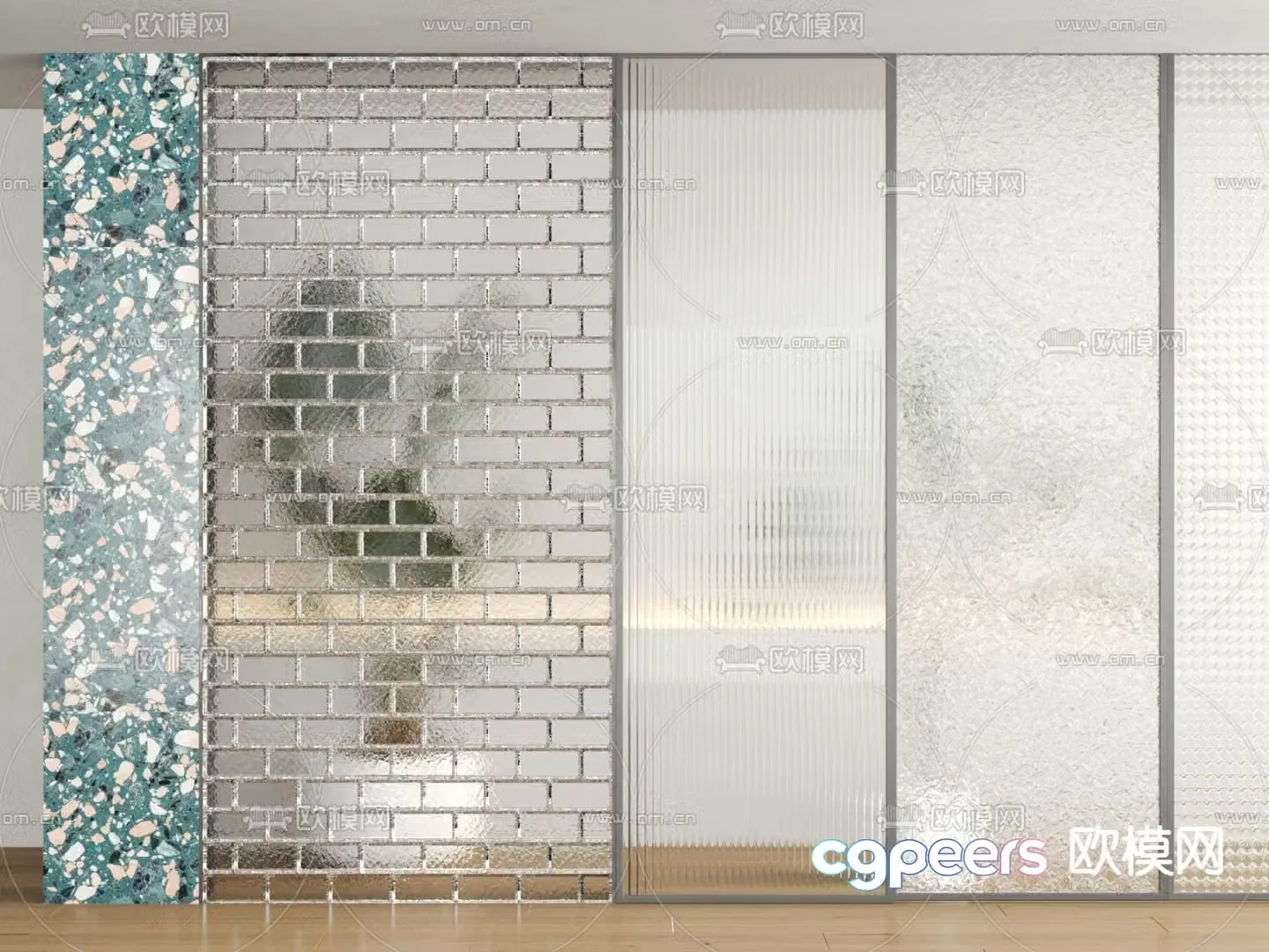 Glass brick partition terrazzo wall 3d model