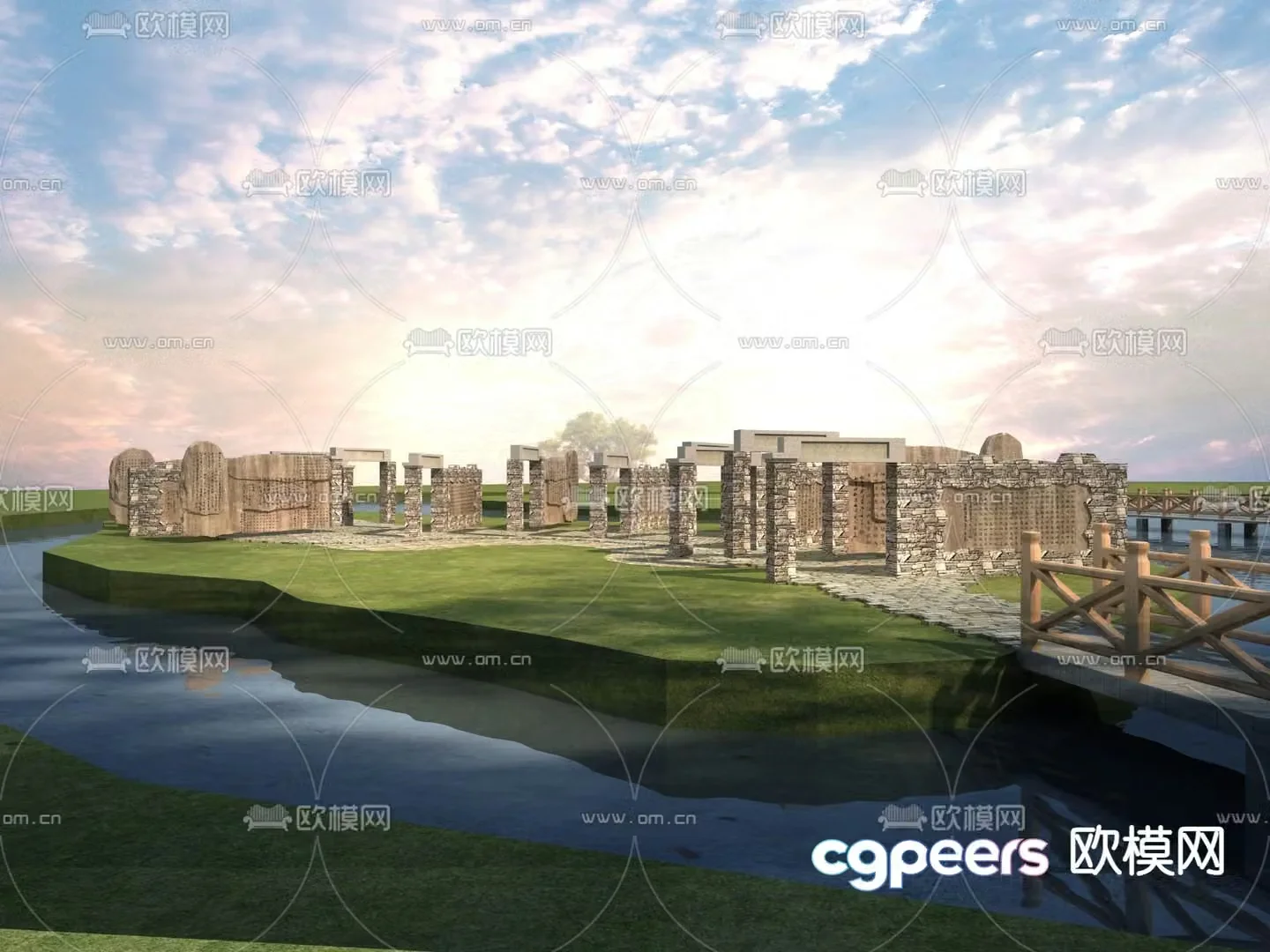Chinese style wall landscape scenic spot 3D model
