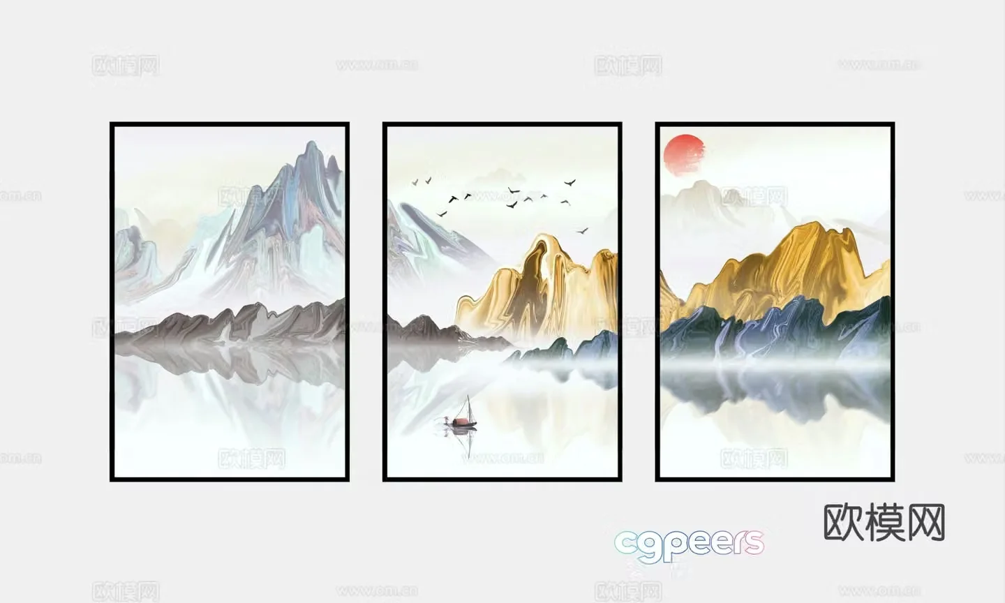 New Chinese style decorative painting landscape painting hanging painting 3D model