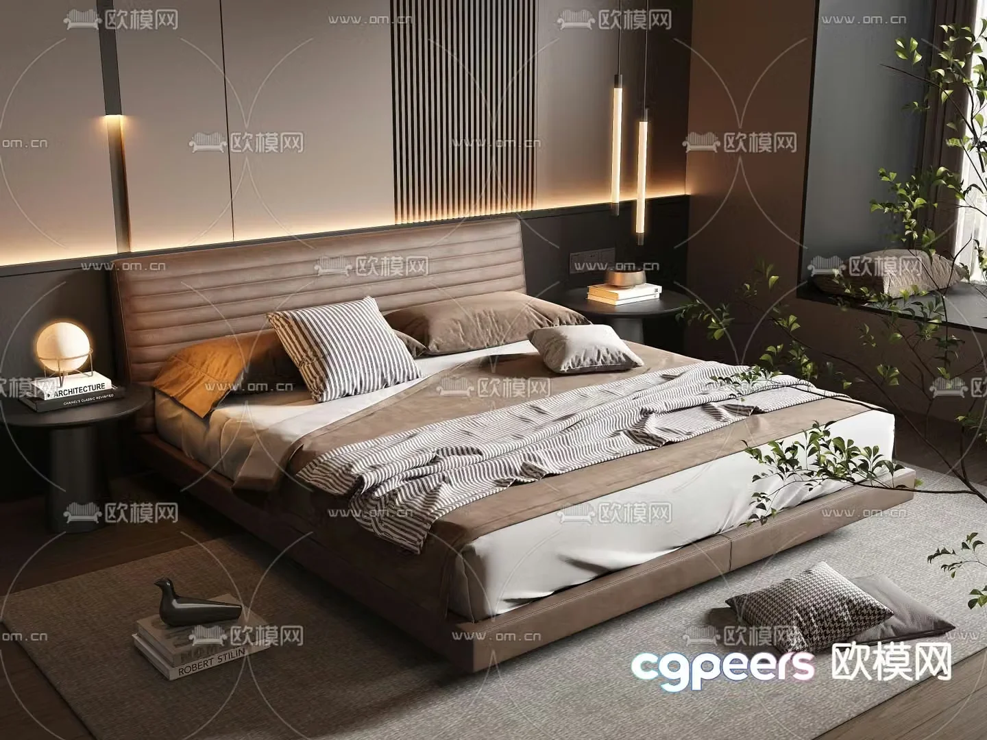 Leather double bed 3d model