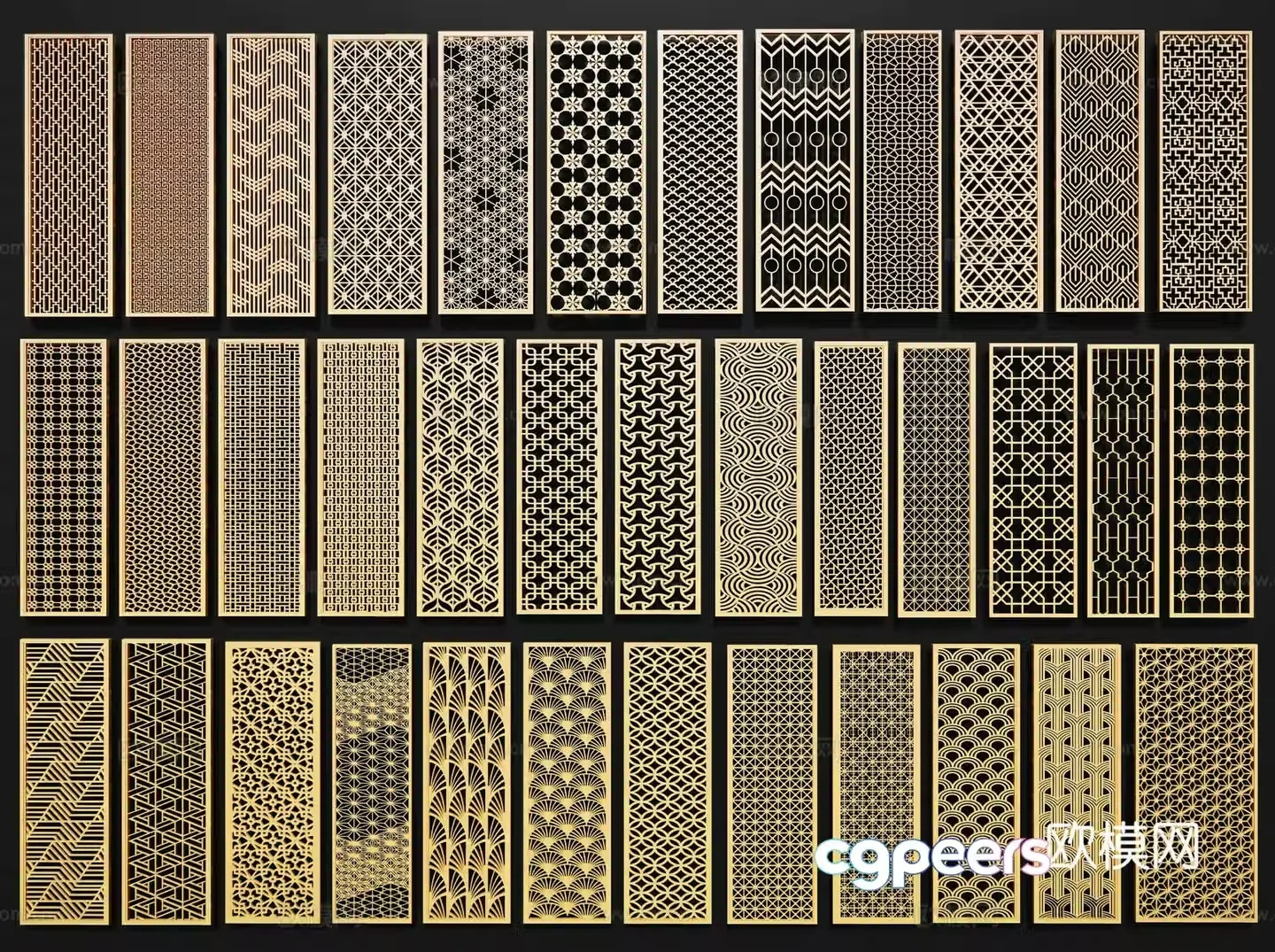 New Chinese-style screen partition metal grille carved partition carved window window grille pane hollow carved 3D model