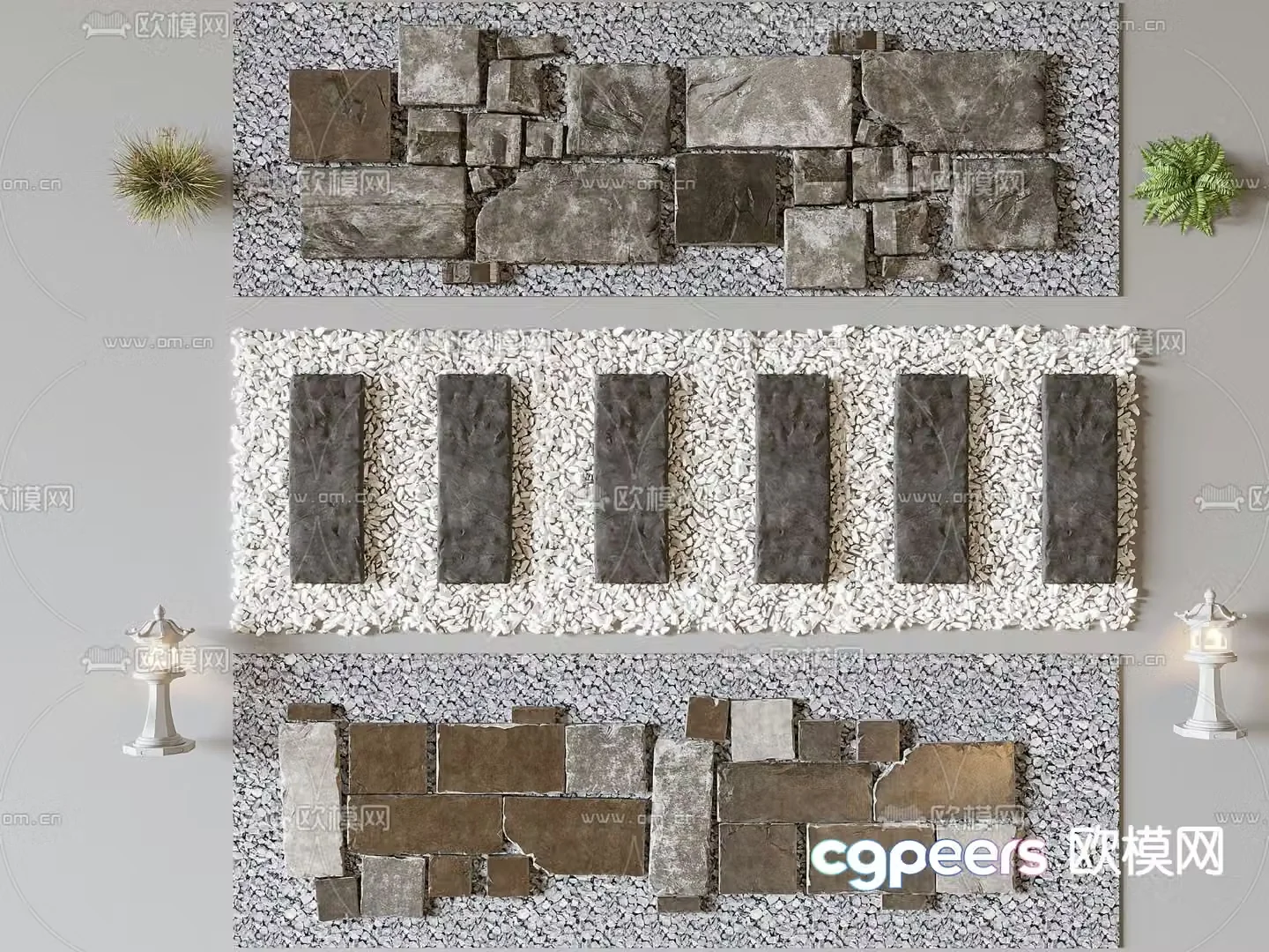 Courtyard steps and paving irregular steps 3D model