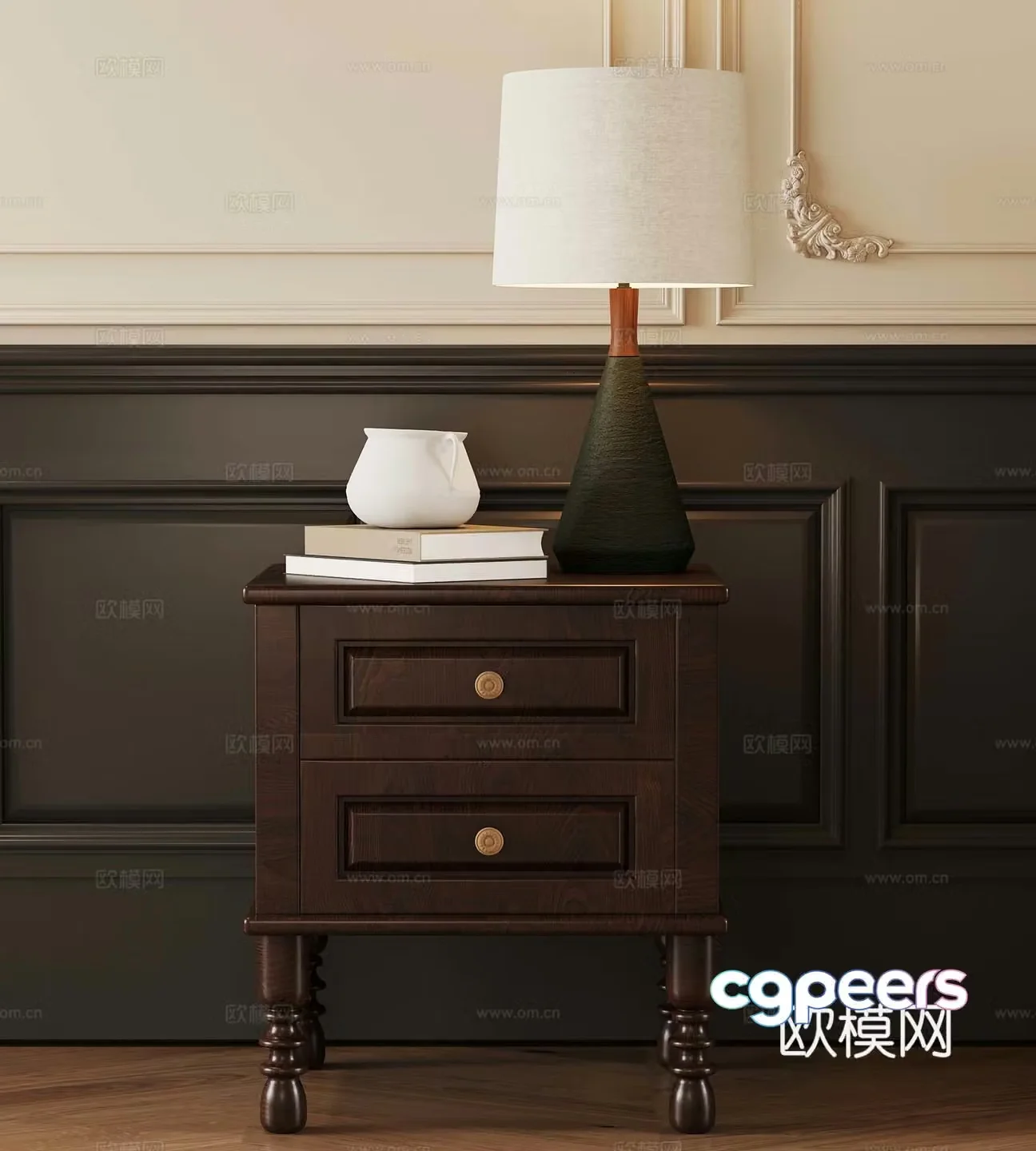 French medieval style bedside table lamp 3d model