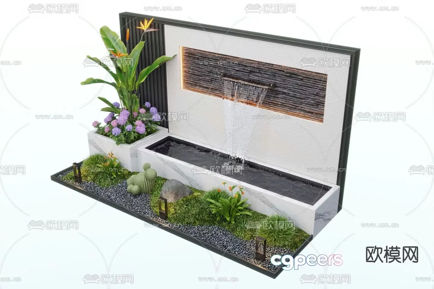 Modern water feature wall fountain pool sketch 3d model