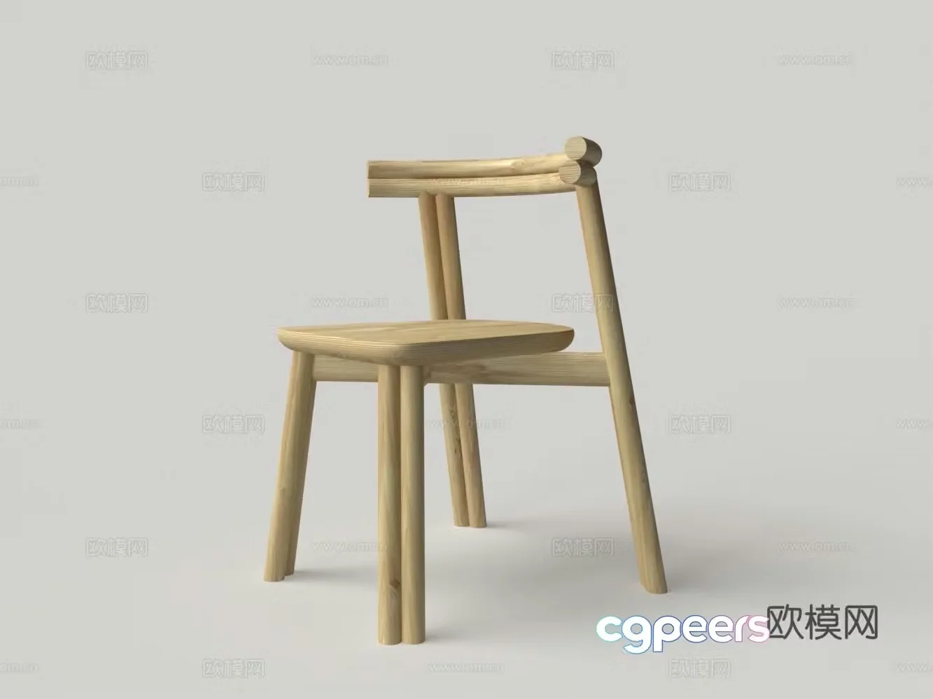 Medium style solid wood dining chair dining chair single chair 3D model