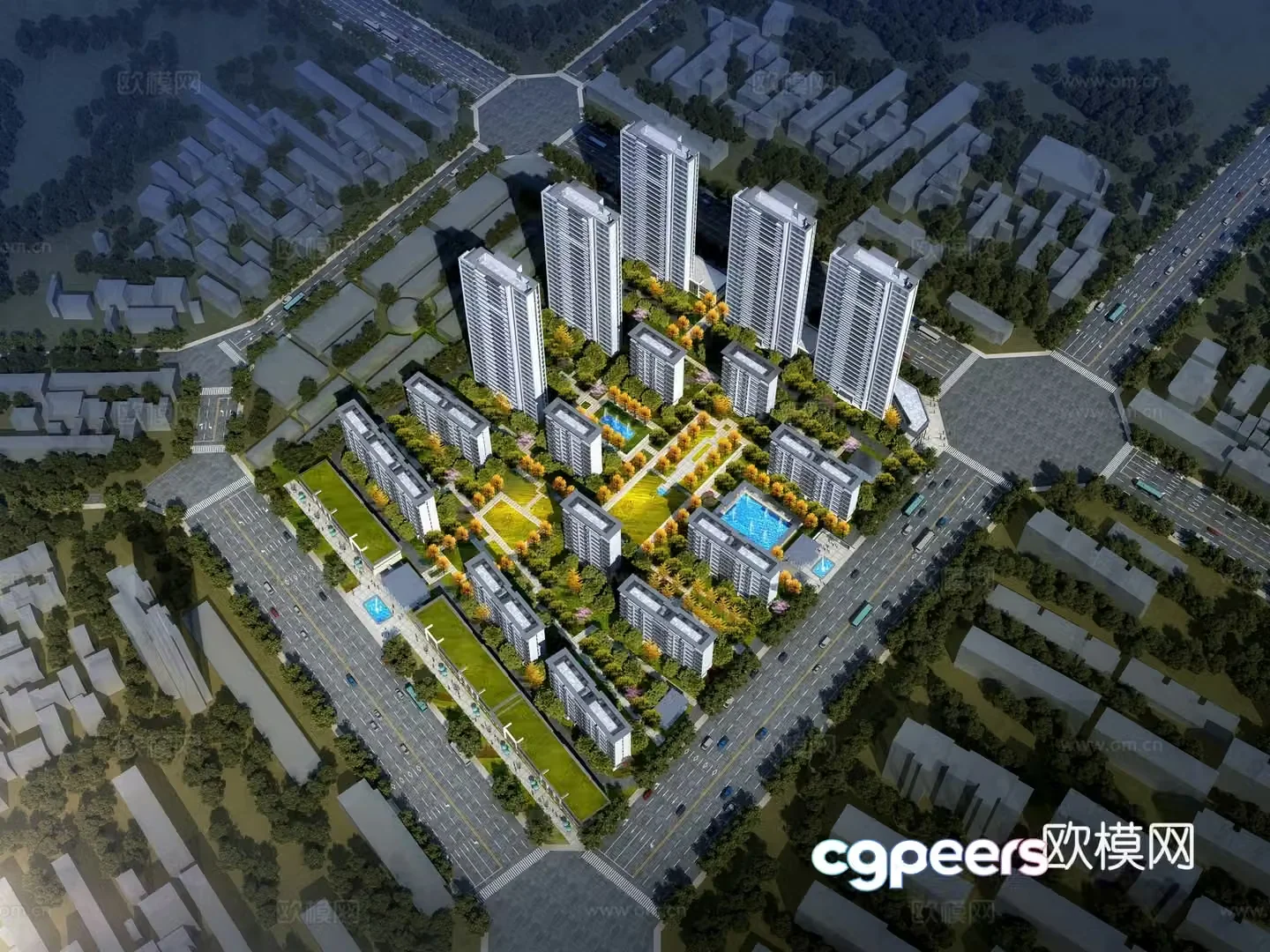 Residential aerial view 3d model