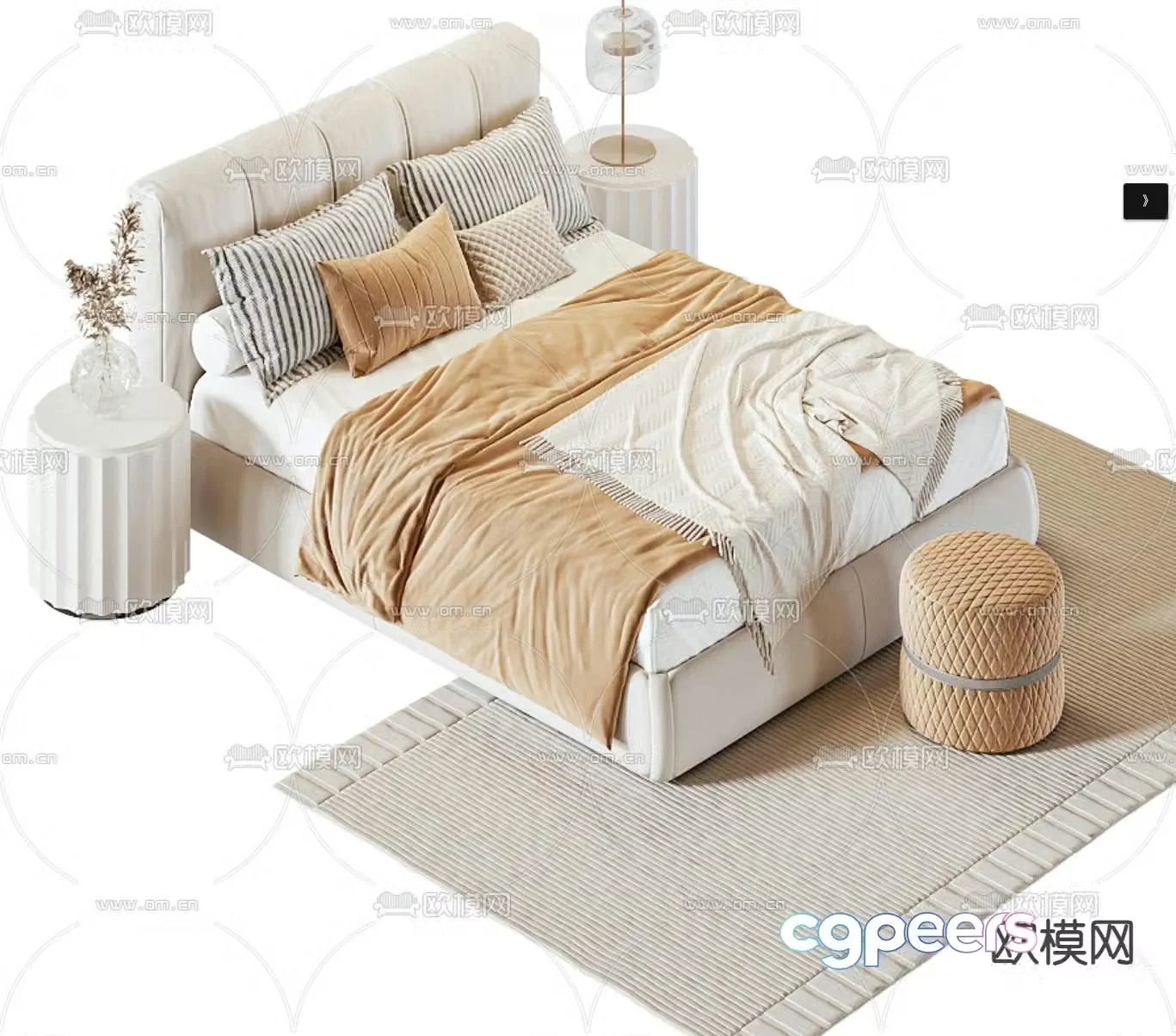 Cream style double bed 3d model