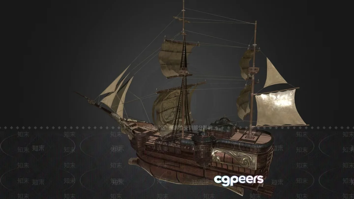 A Ship With Three Masts 3D Model – 575 – VRAY Render