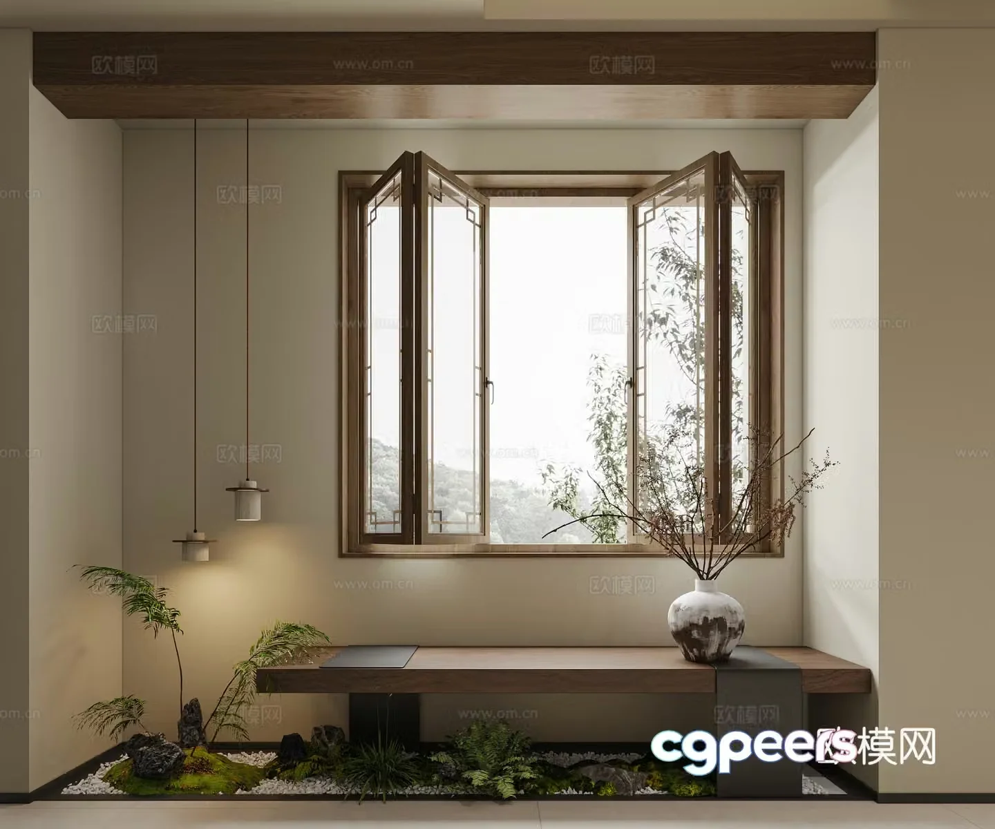 Middle-aged landscape Chinese landscape New Chinese landscape Indoor landscape plants 3D model
