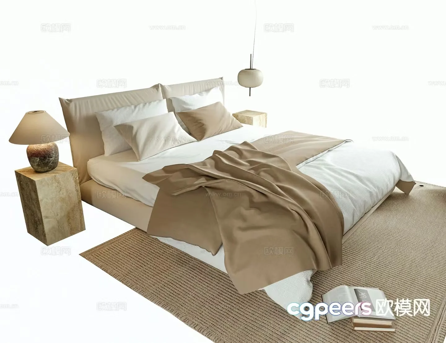 Wabi-sabi double bed 3d model