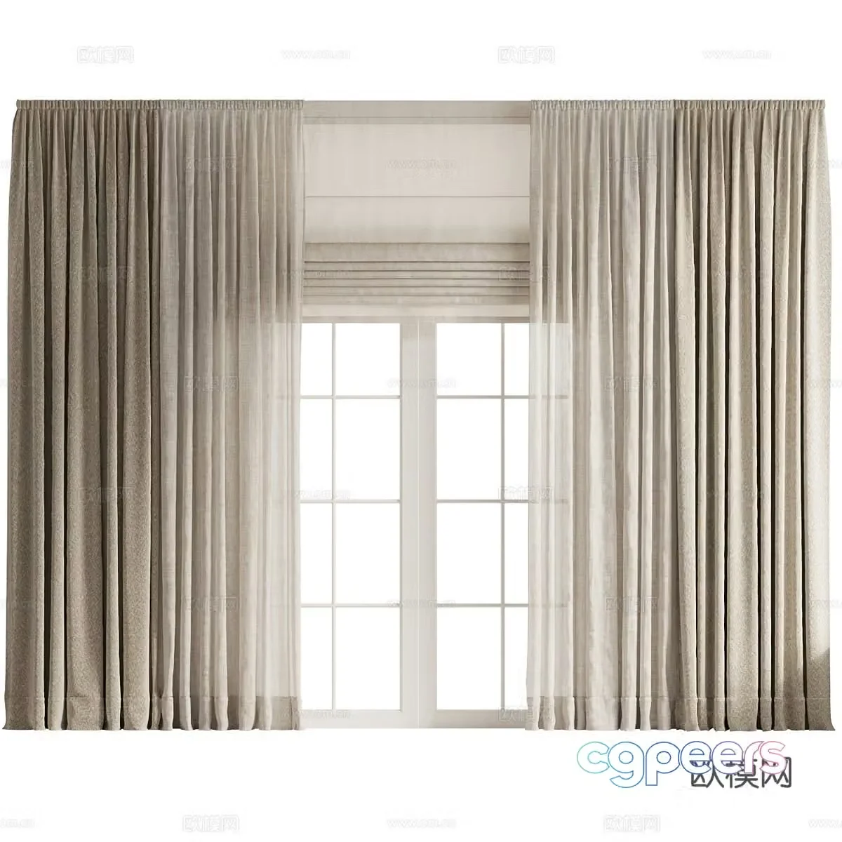 New Chinese style linen curtain 3D model