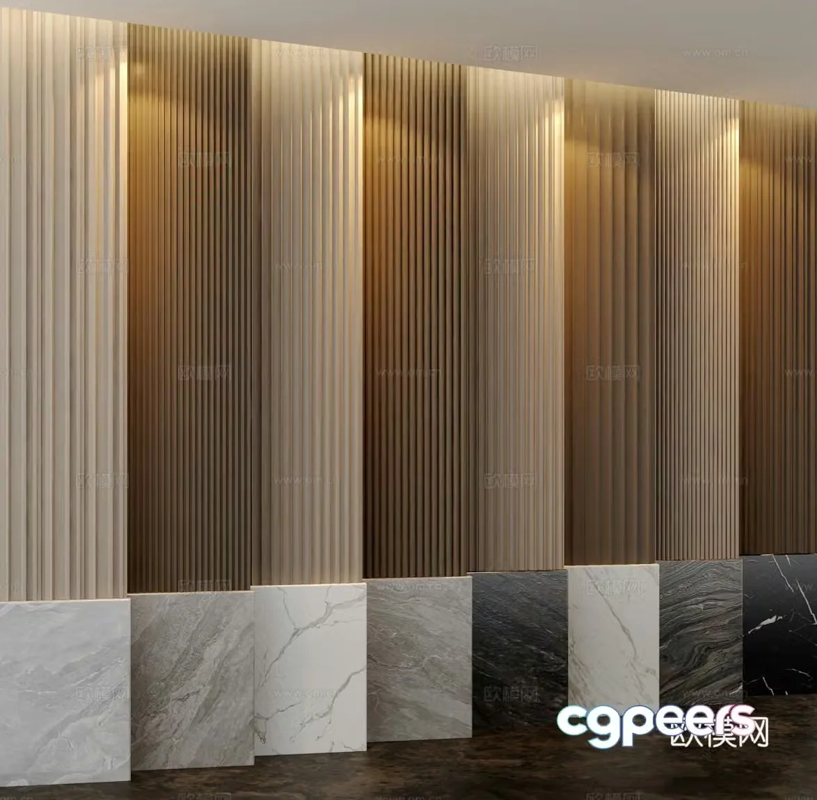 Wavy board stone wall panel 3d model