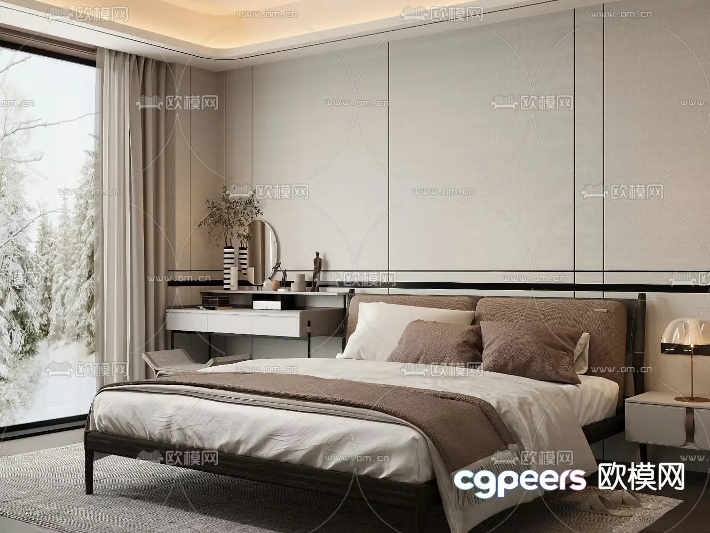 Modern double bed 3d model