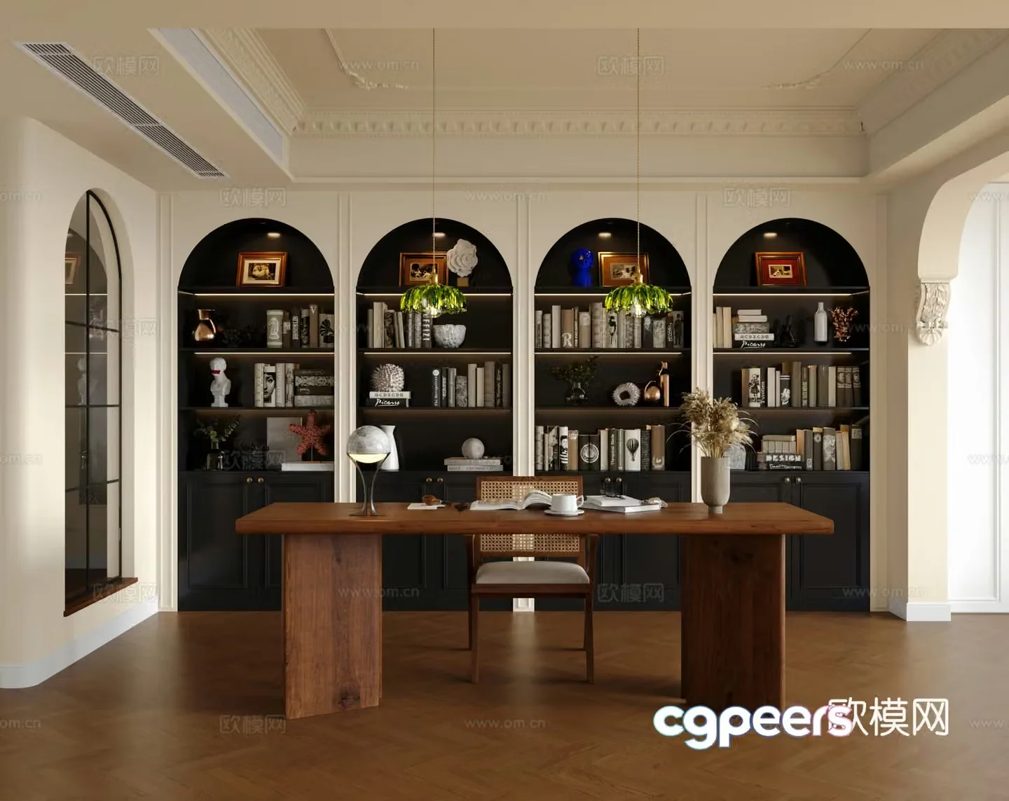 Medium style study French study French style bookcase French bookcase Medium style desk chair 3D model