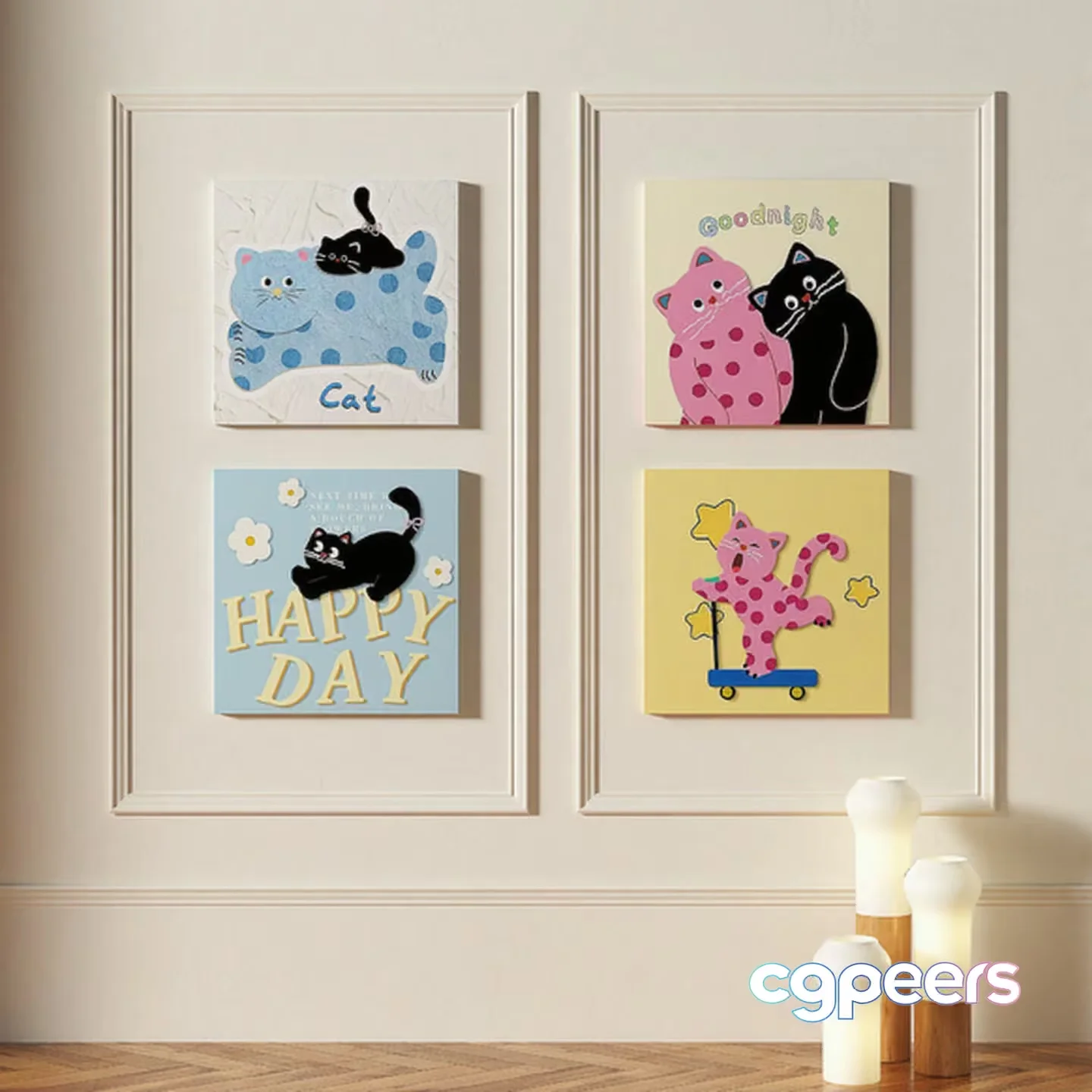 Cat-Themed Artwork 3D Model – 7716 – VRAY Render