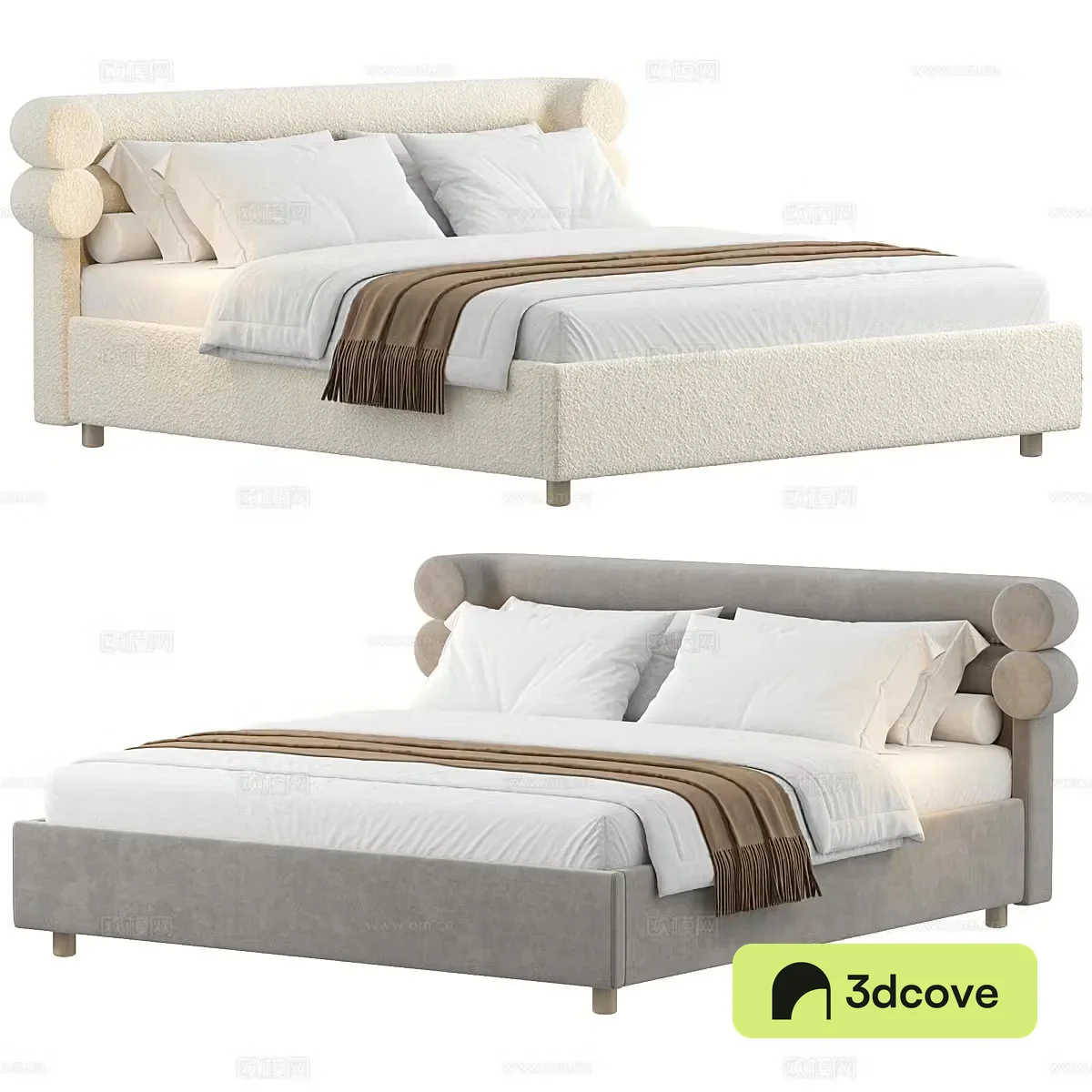 Creamy style double bed B&B double bed Hotel double bed Fabric double bed Bedding Tofu