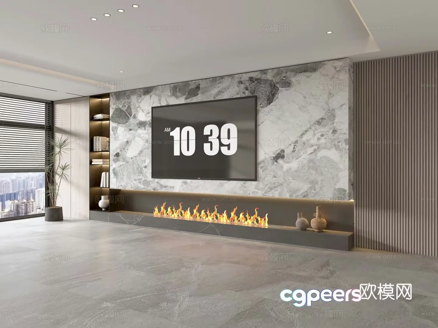 Modern Italian living room light luxury TV background wall full wall TV cabinet marble background wall 3d model