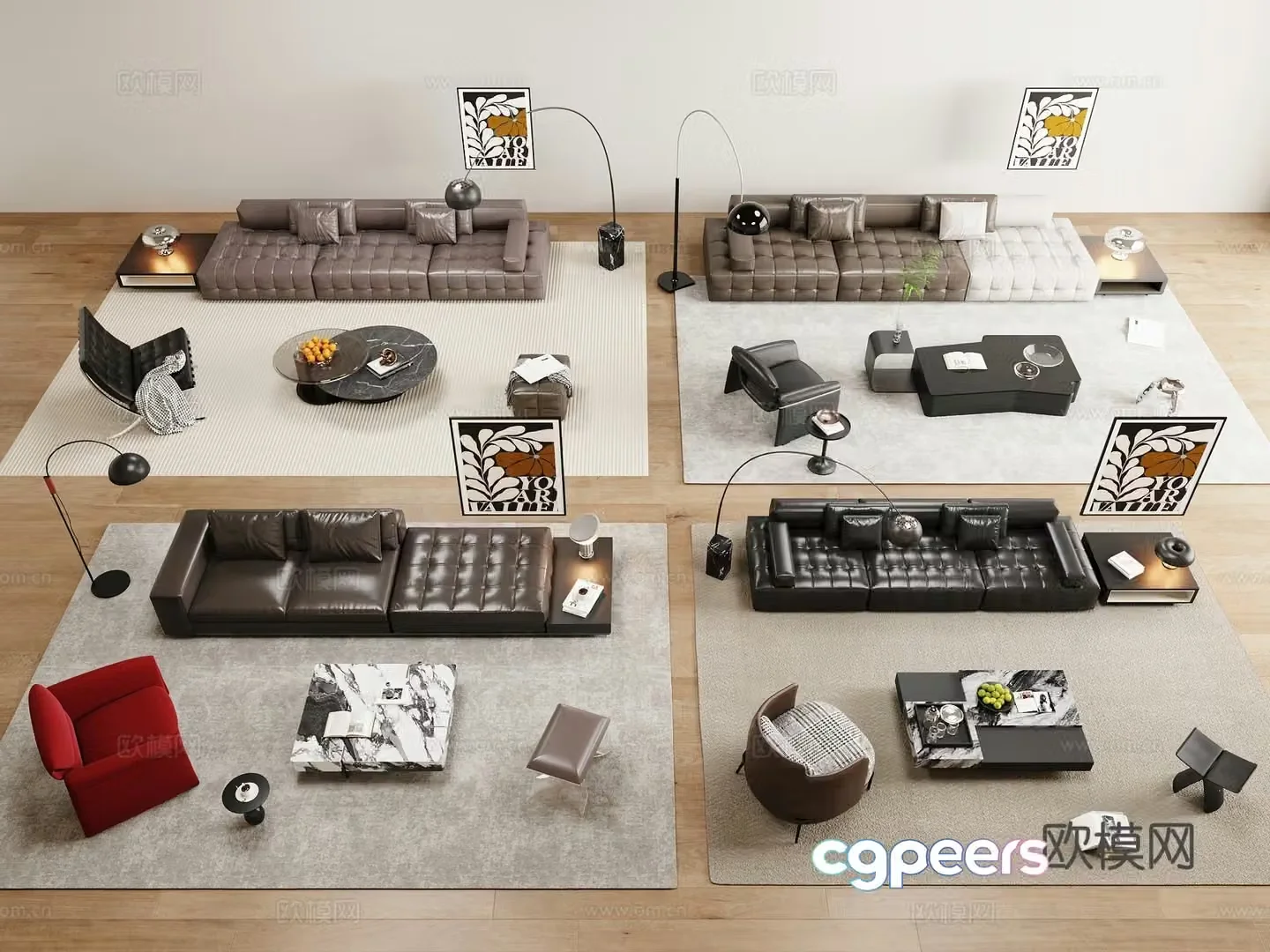 Modern Italian sofa coffee table combination 3D model