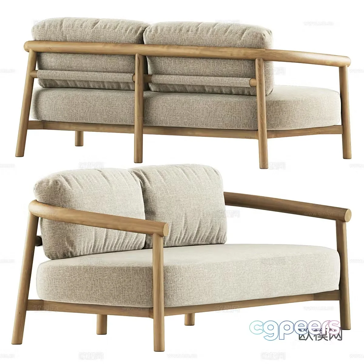 New Chinese style fabric wooden casual sofa 3D model