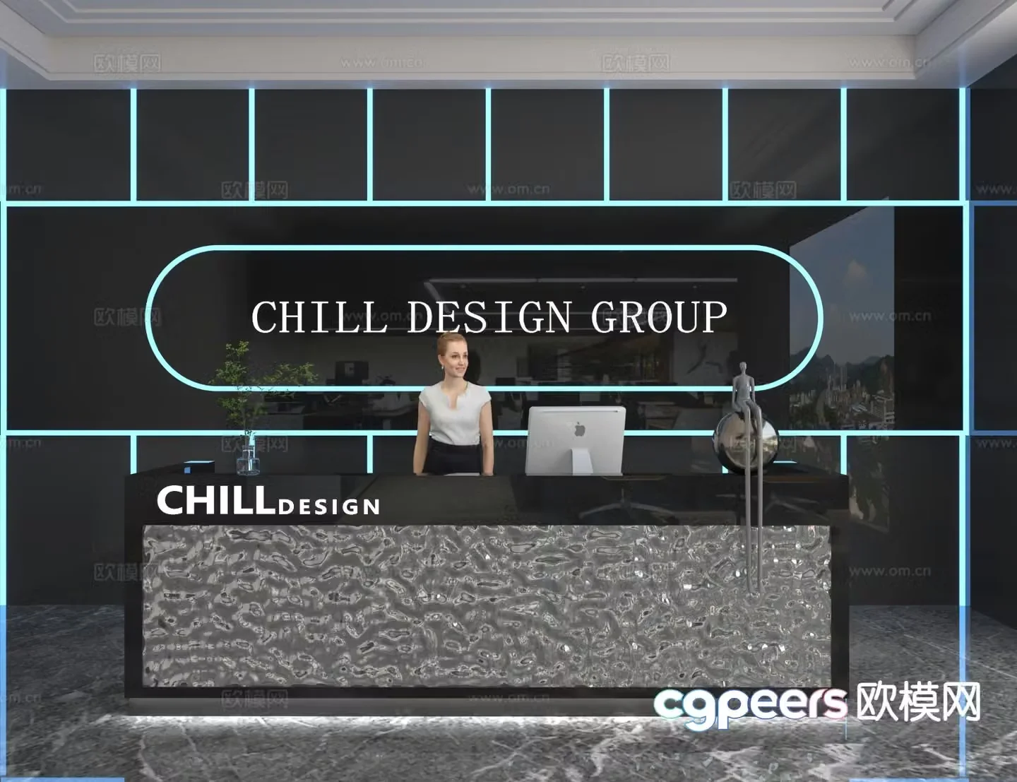 Modern front desk reception desk service desk 3d model