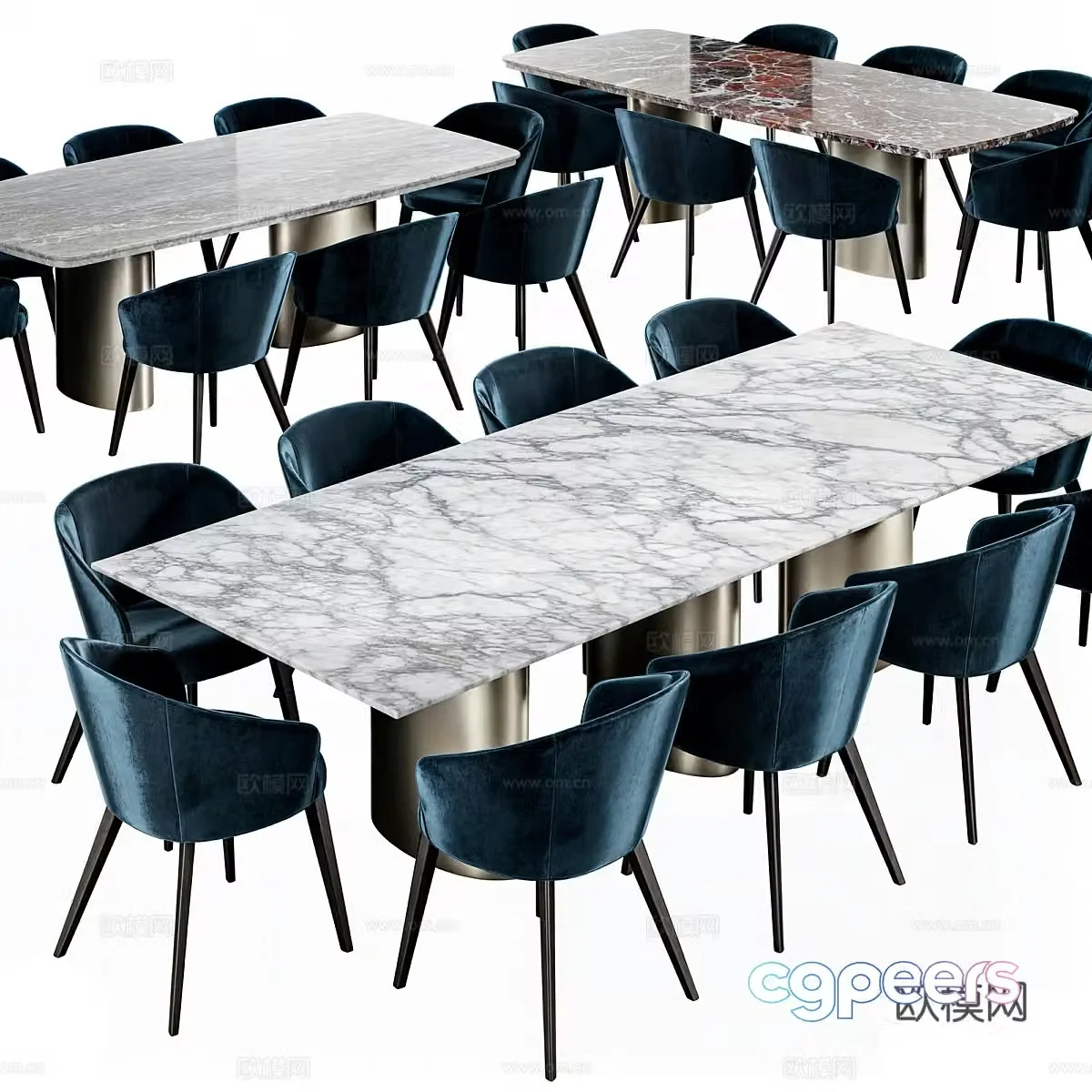 Modern Italian light luxury TANGERI marble dining table and chair 3D model