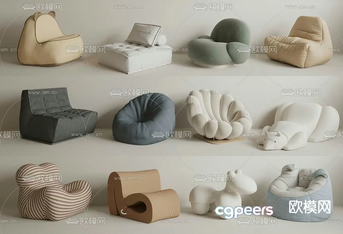 Single sofa beanbag sofa 3d model