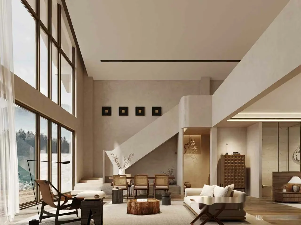 Modern High Ceiling Living Room 3D Model – 14210 – CORONA Render