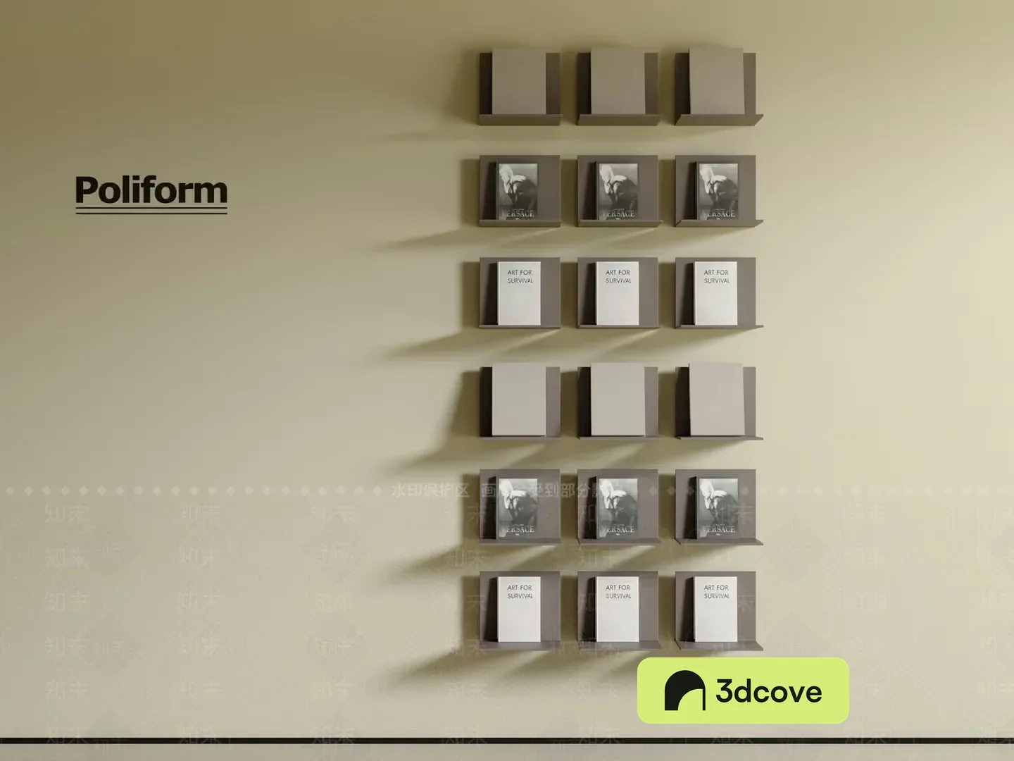 A Wall-Mounted Shelf With A Beige And Gray Color Scheme