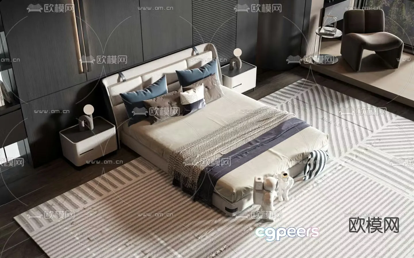 Modern double bed 3d model