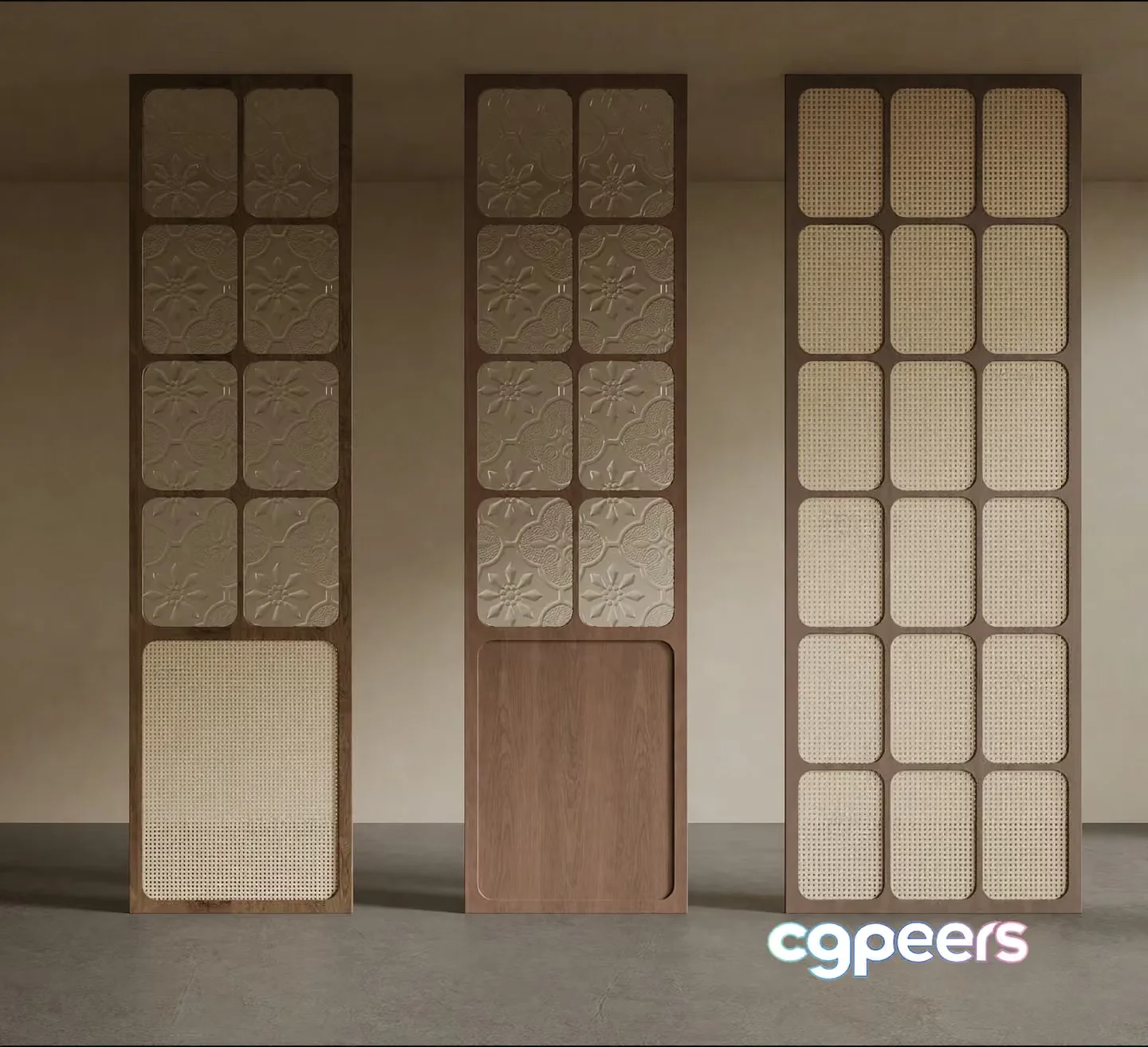 Three Wooden Doors With Glass Panels 3D Model – 16919 – VRAY Render